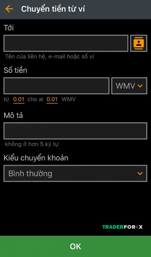 Nhập các thông tin được yêu cầu