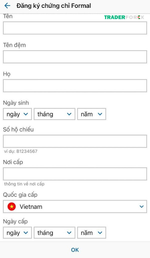 Điền đầy đủ thông tin cần thiết