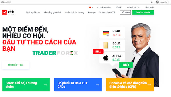 Vào trang chủ của sàn XTB