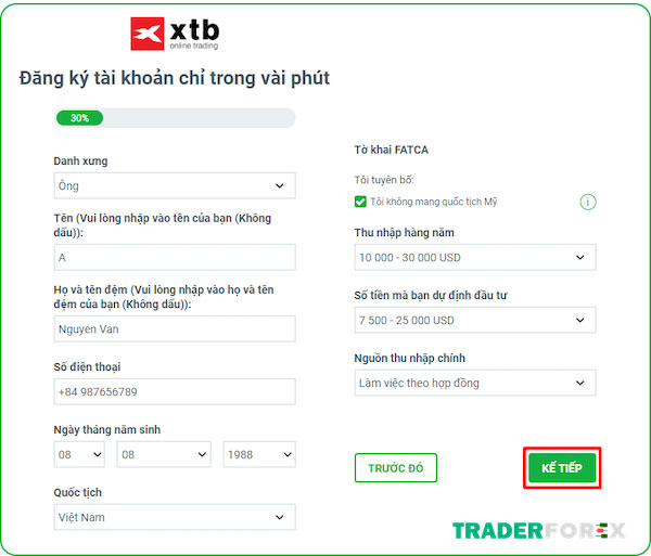 Điền thông tin cá nhân